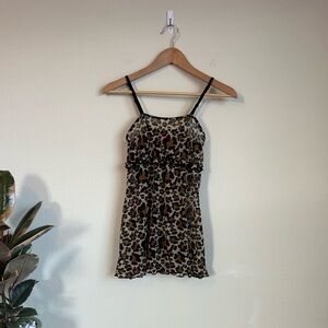 Y2K Inteco Intimates Cheetah Print Mesh Babydoll Tank
